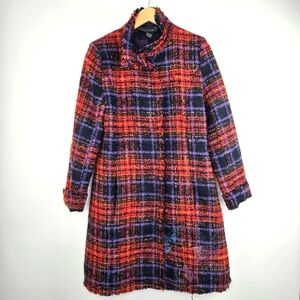 DESIGUAL Red Purple Wool Tweed Love Embroidered Snap Button Up Coat Size 42